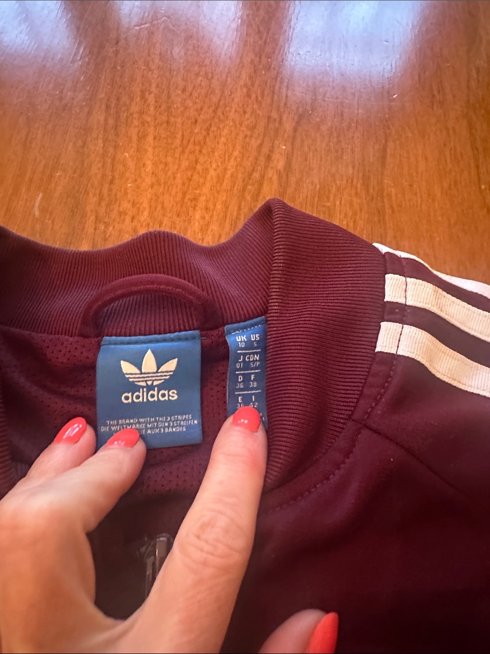 adidas Maroon Track Jacket with White 3-Stripes - Picture 3 of 4